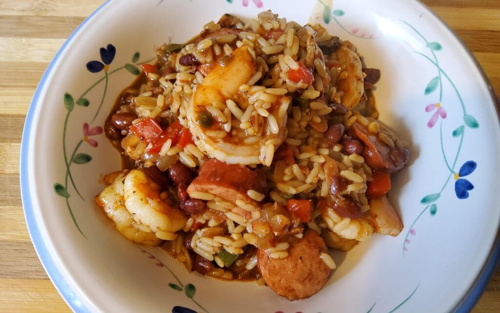 Large shrimp was on sale for $5.99 a lb so I had to add it to my red beans and rice.
