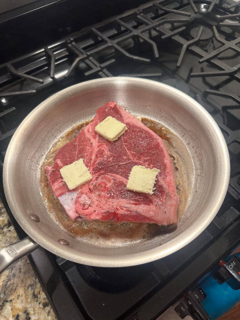 First steak. Sear me.