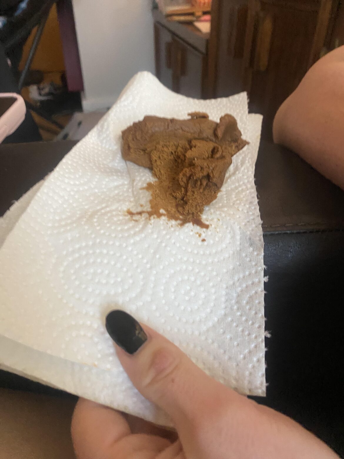 my wife is eating microwaved gingerbread dough from last Christmas