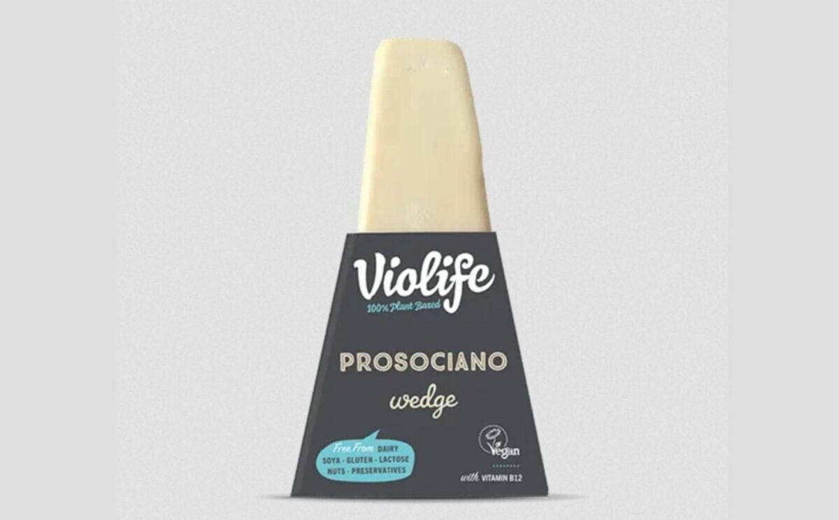 Photo shows a wedge of Violife's vegan, parmesan-style cheese Prosociano