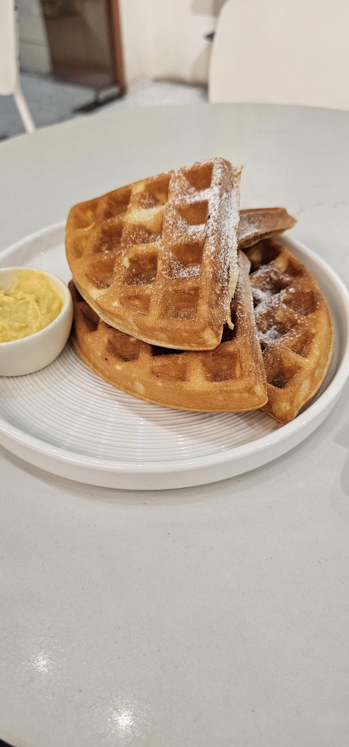 Simple waffles with a mango dip