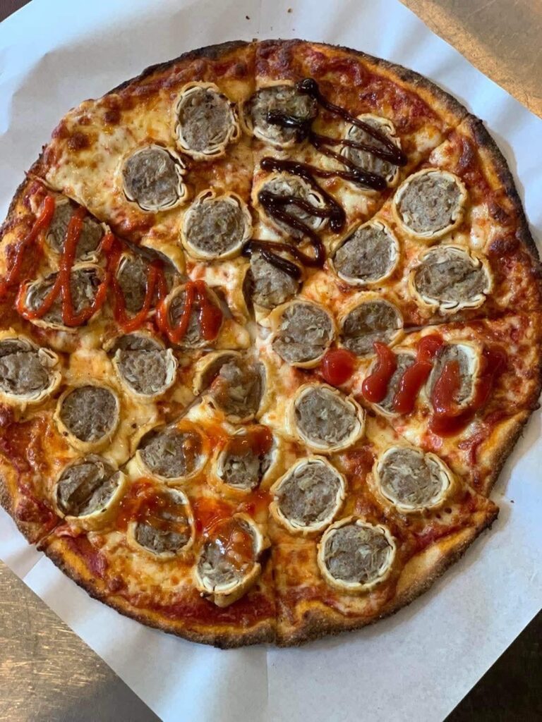 This is a very Australian contribution. Someone was really proud of their Dim Sim pizza.