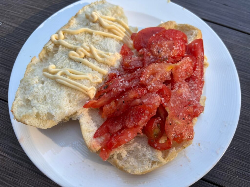 Fresh garden tomatoes and mayo.