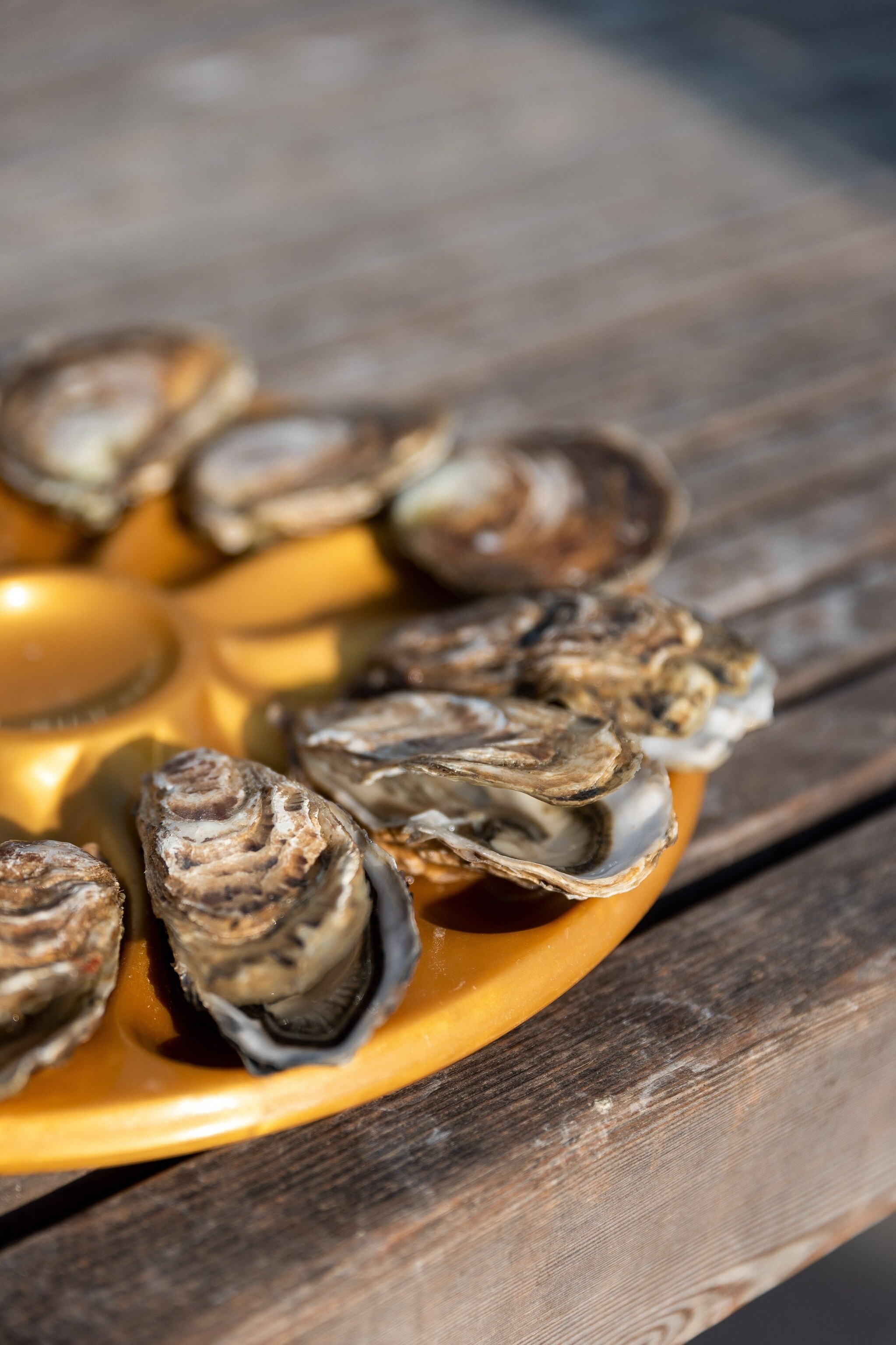A platter of Cancale and Japanese oysters at Cancale’s oyster market.