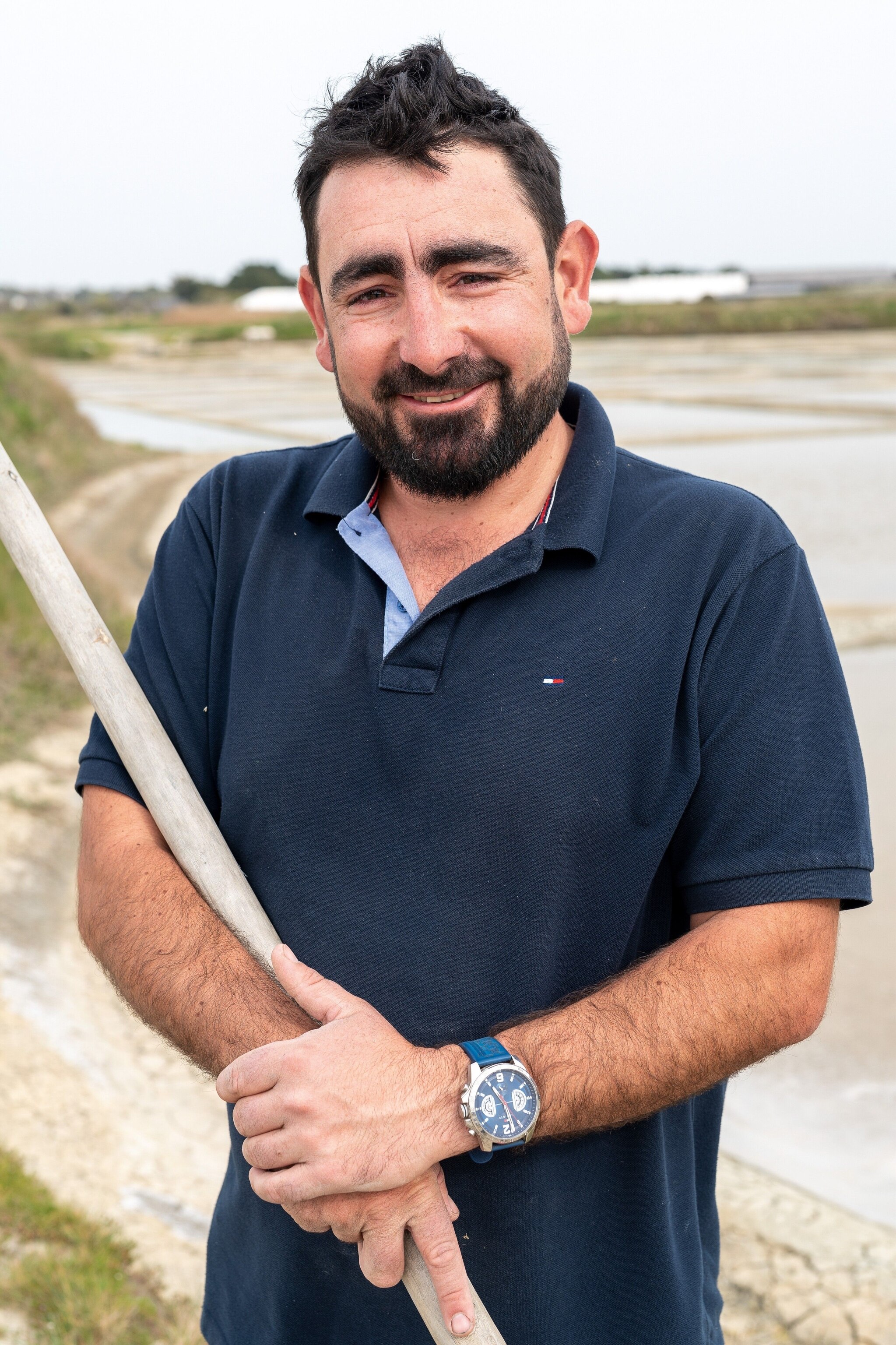 Paludier Simon Pereon at the plot he works on the Guérande salt marshes.
