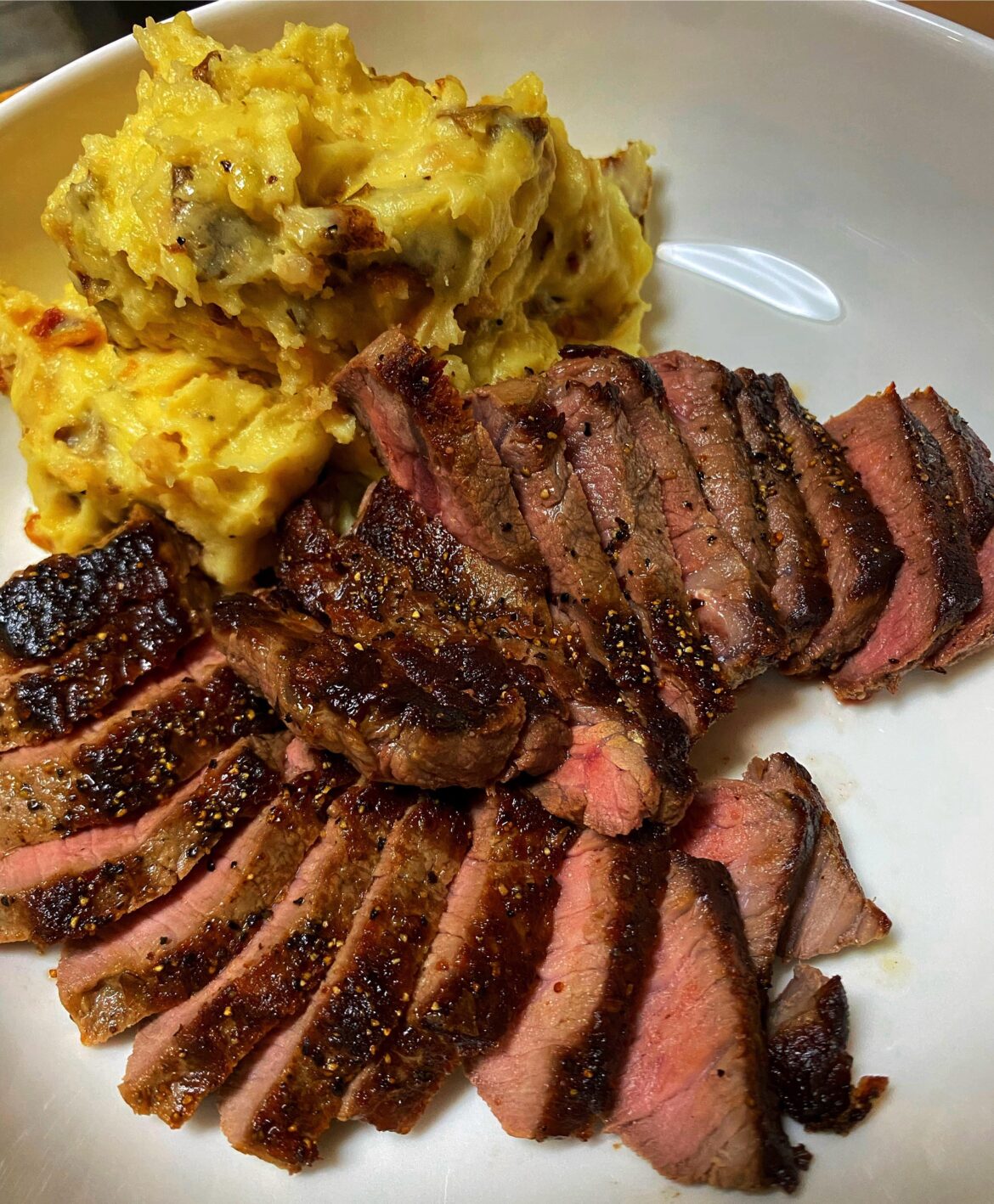 Steak and loaded mashed potatoes