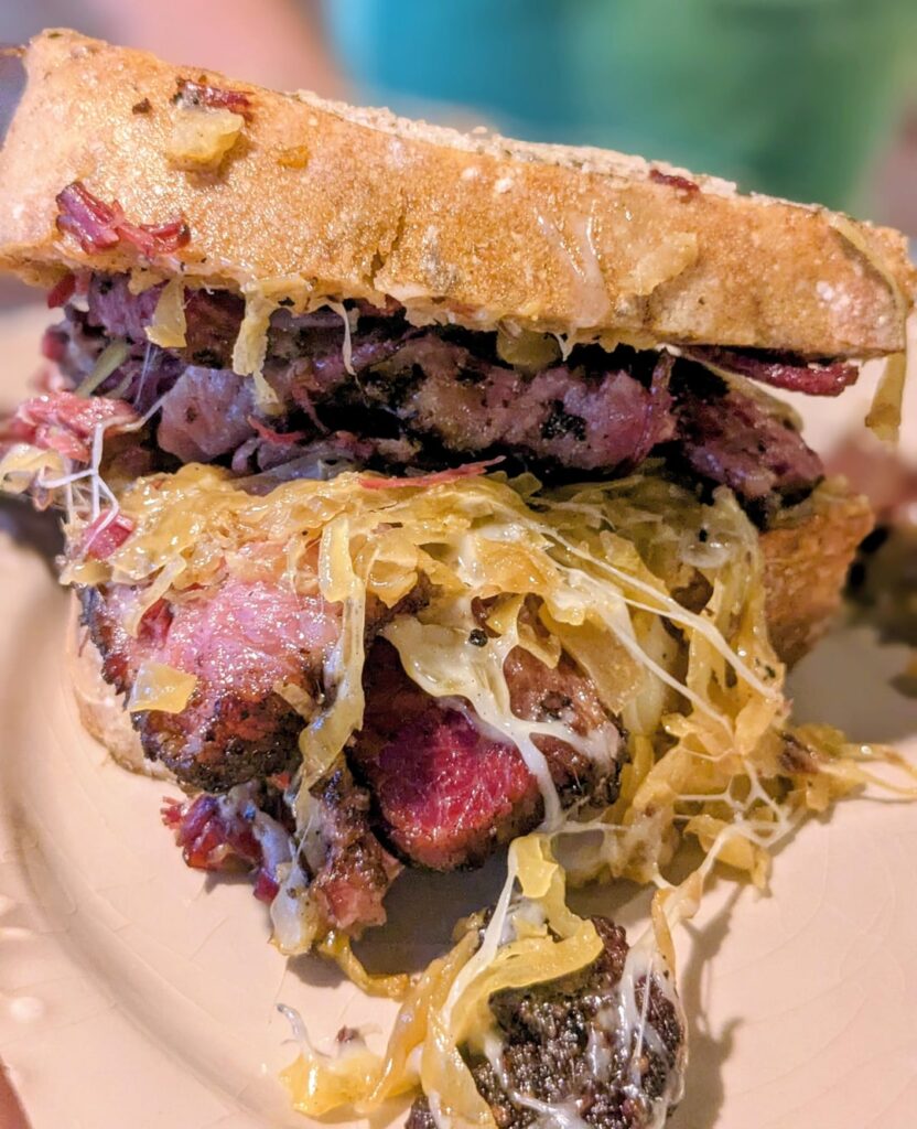 Reubens for my dad's 79th b-day with my brother's legendary pastrami, my 5 year aged golden kraut, homegrown garlic dill pickles, Swiss & gruyere options, homemade spicy Russian Dressing <swipe for it all!!>