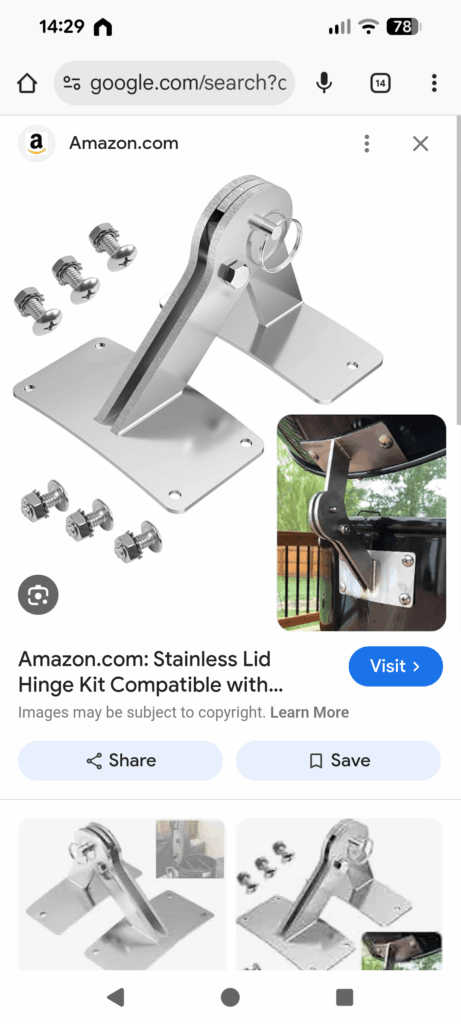 Screw size for smokey mountain hinge kit