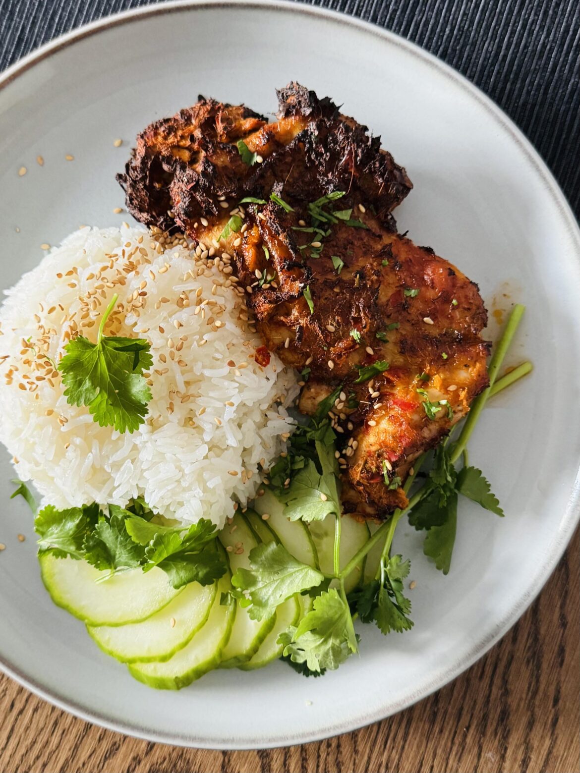 spicy lemongrass chicken with sticky rice