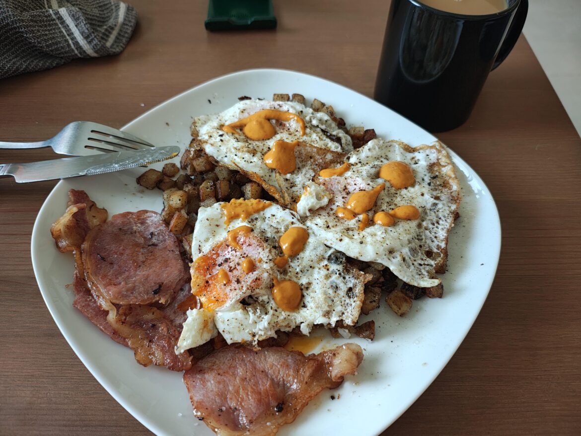 Hash with Bacon and Eggs