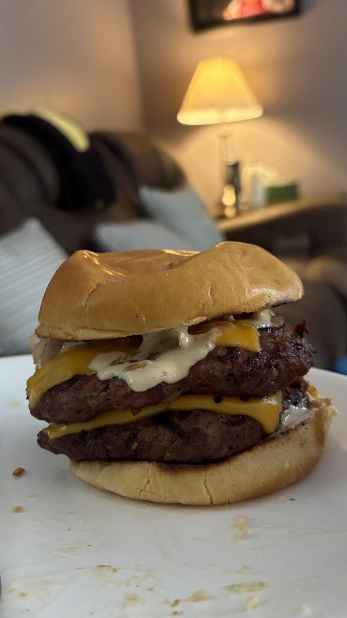 Triple onion double cheese burger Triple onion double cheese burger