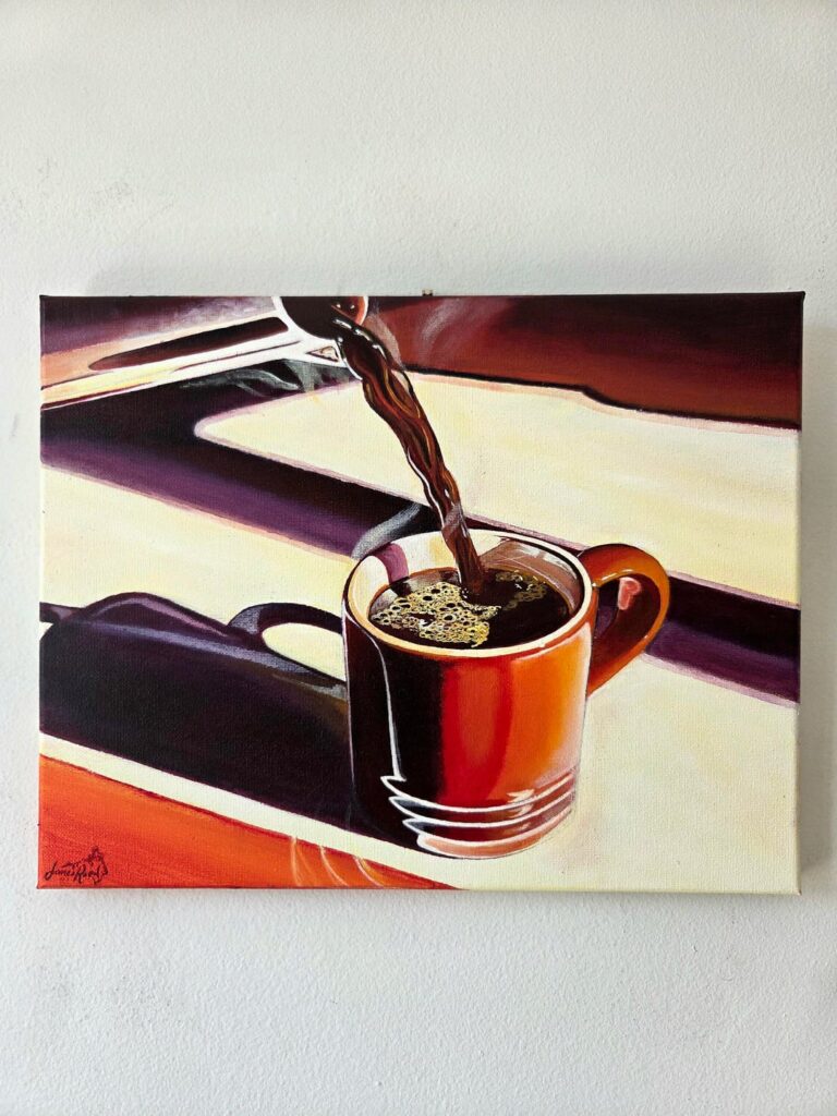 Painted a fresh cup of coffee, acrylic on canvas