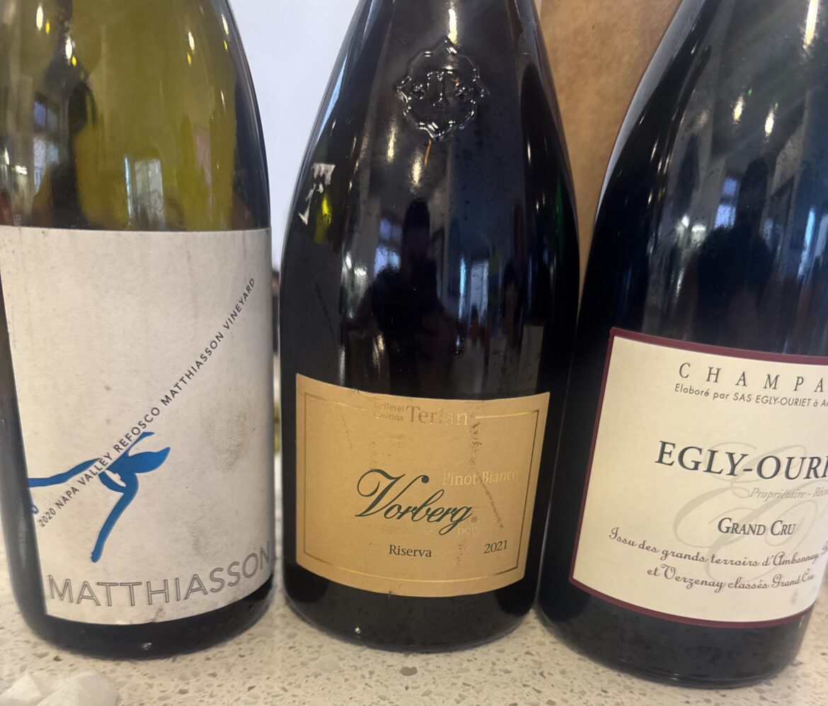 Fun 3 bottle lineup for tonight – Egly Grand Cru, 2021 Vorberg, and a 2020 Matthiasson Refosco Fun 3 bottle lineup for tonight - Egly Grand Cru, 2021 Vorberg, and a 2020 Matthiasson Refosco