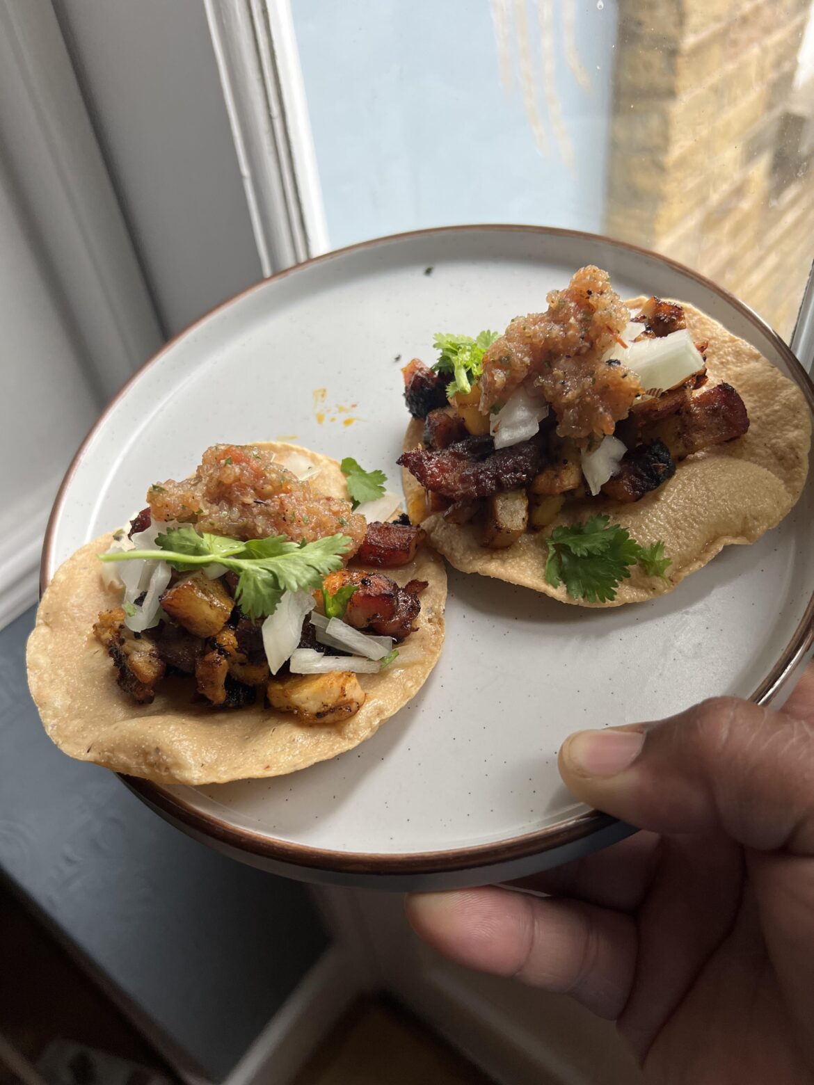 Tostadas with my left over al pastor. Tips for reheating al pastor?