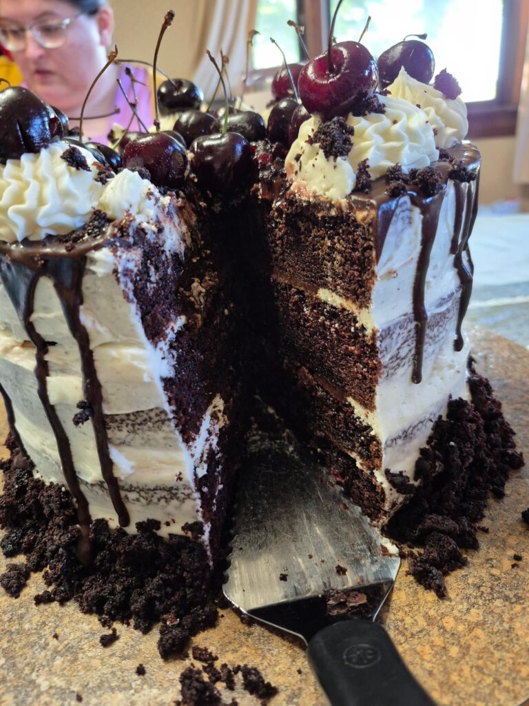 As promised .... pictures of the inside of hubby's 55th birthday Chocolate Cherry Cake...