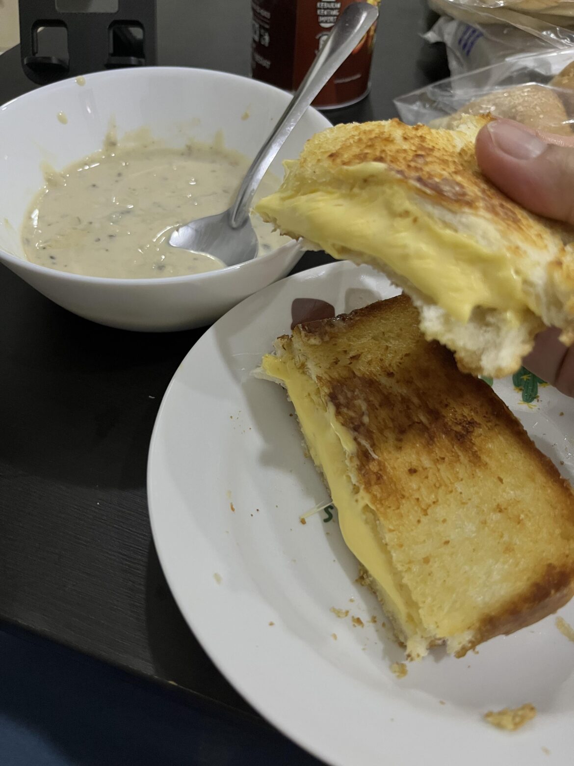My first time making grilled cheese sandwich (paired with Campbell’s mushroom potage)