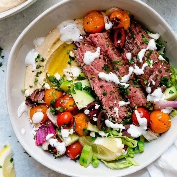 Mediterranean Steak Bowl | Forks & Foliage