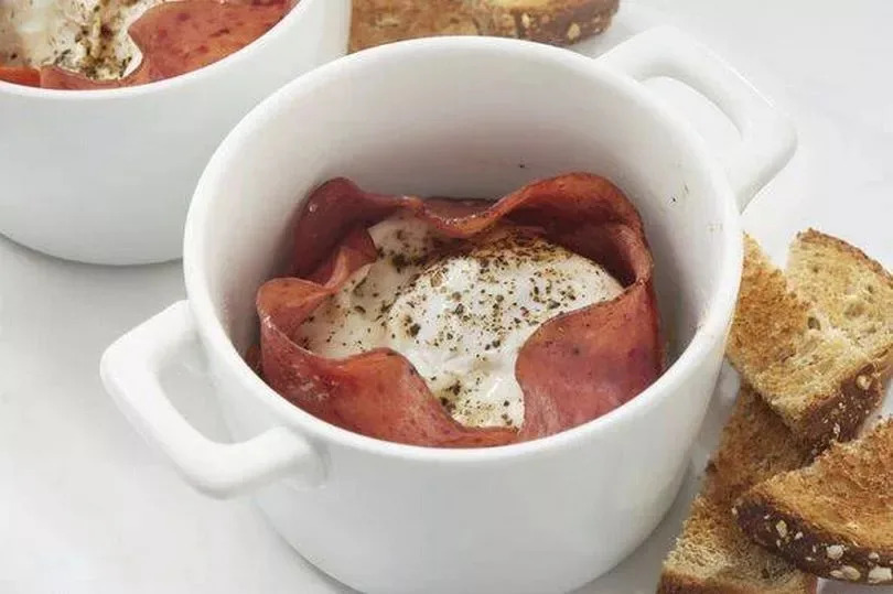 Preparing Microwave Salami Poached Egg Cups