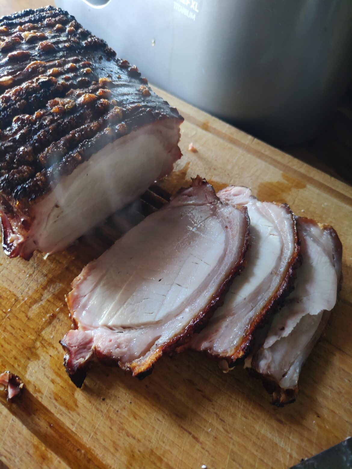 My first attempt at low and slow traditional Danish Christmas pork roast. The crackling (is that the word?) did not come out right...