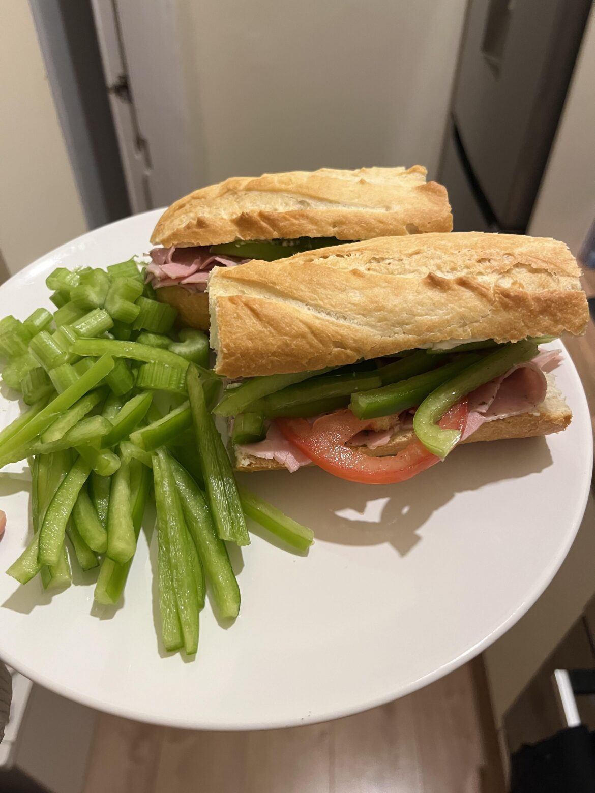 Celery and pepper with a side of sandwich