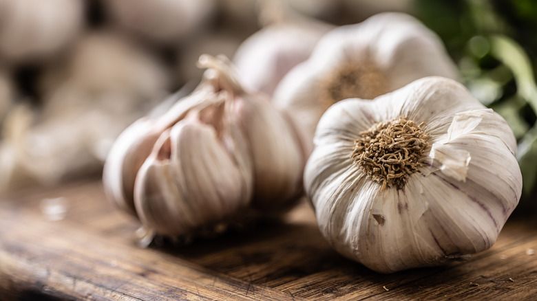 Close-up of several bulbs of garlic