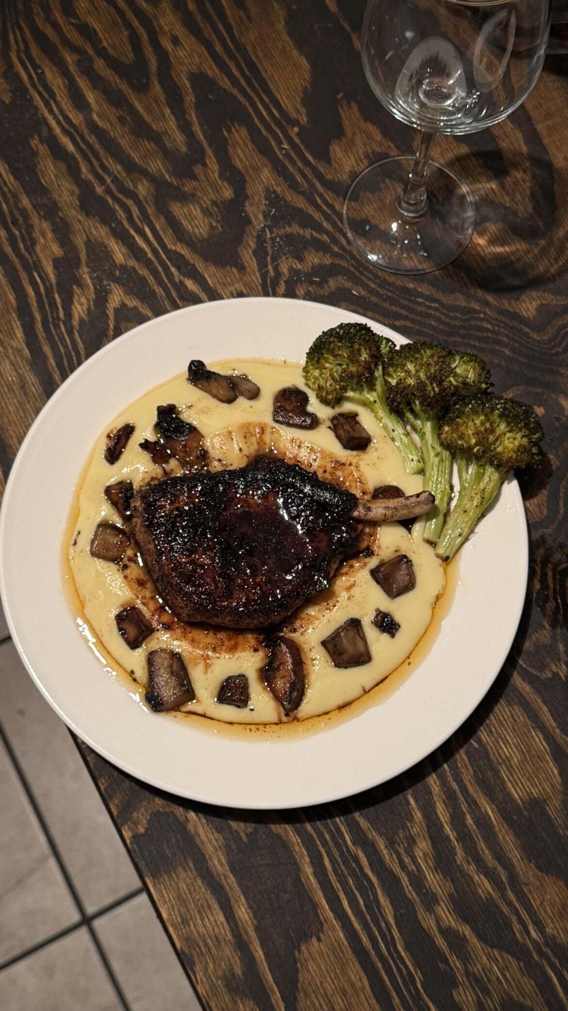 Mashed Potatoes with Portobello Mushrooms, Pork Steak and Brocoli