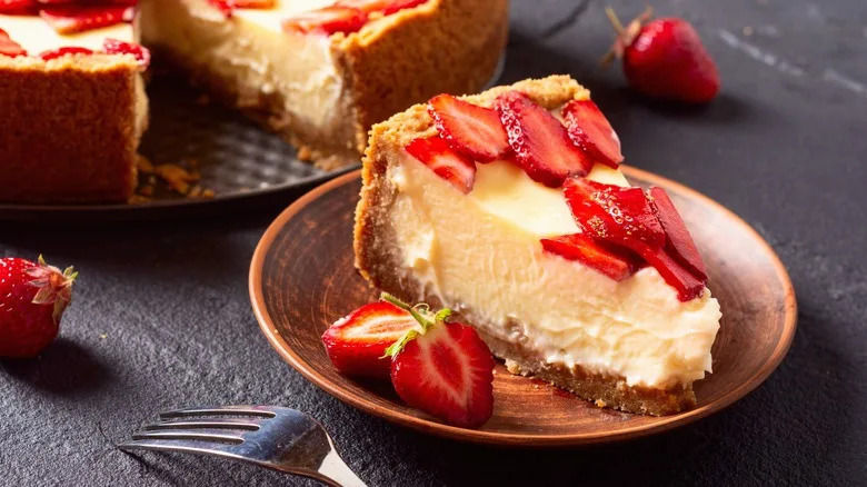 strawberry cheesecake on a plate