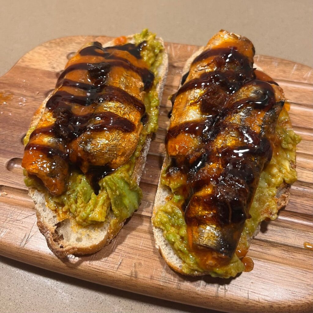 tomato sardines on chili avocado toast