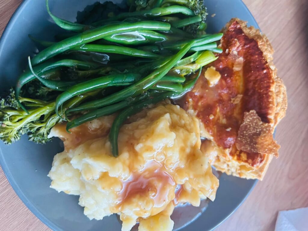 Home made chicken pie/Apple and blackberry crumble