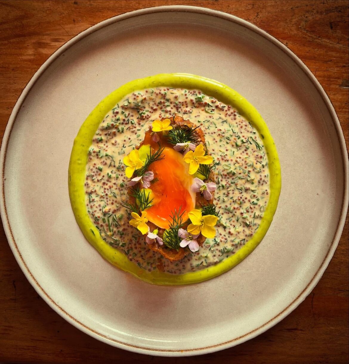 Scotch Egg with Mustard Seed–Dill Sauce and Herb Mayonnaise