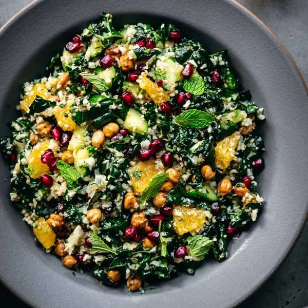 Mediterranean Cauliflower Kale Salad | Forks & Foliage