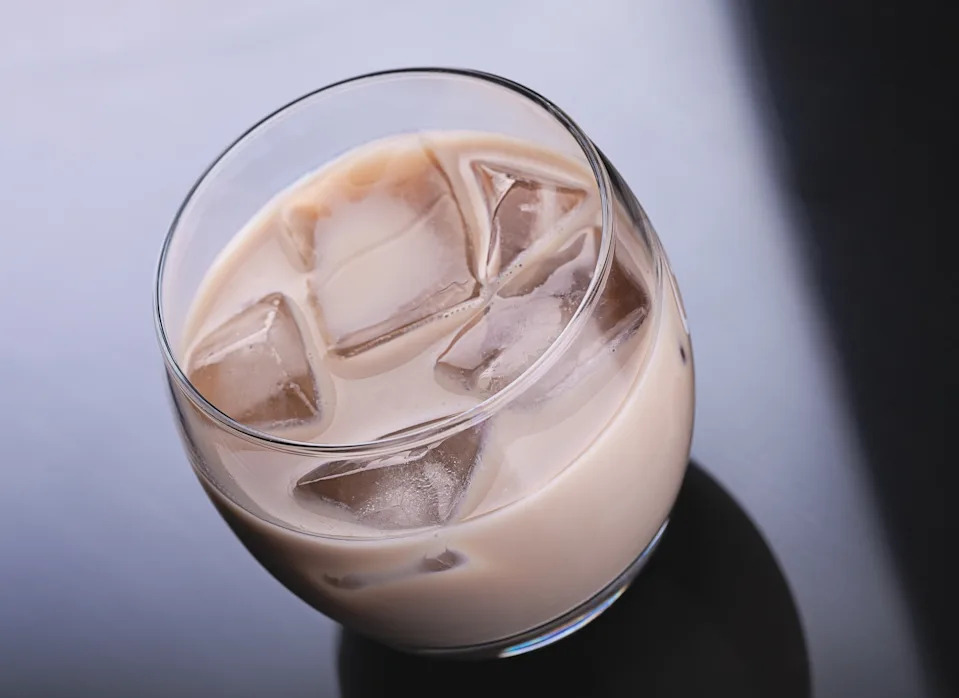 Irish cream liqueur in a glass with ice.