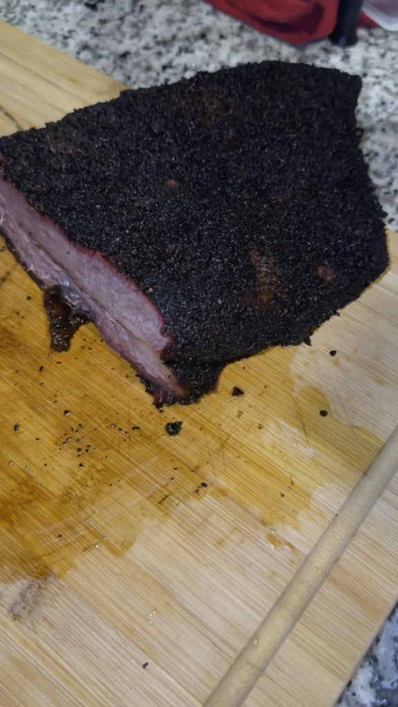 Only salt and pepper no binder no wrap Pulled at 205 rested at 150 for two hours cooked on my Oklahoma Joe bronco 2.0