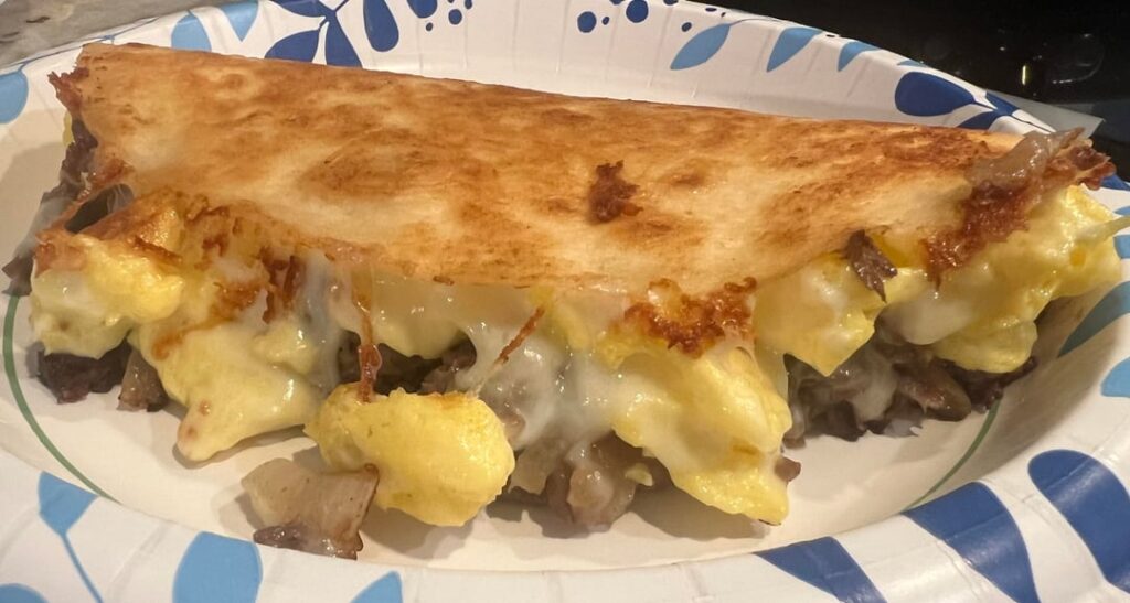 Cheesesteak and egg quesadilla…