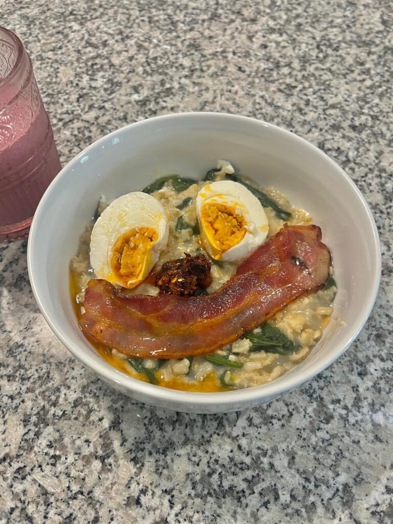 Mulan inspired savory oats with salted duck egg- 279 calories