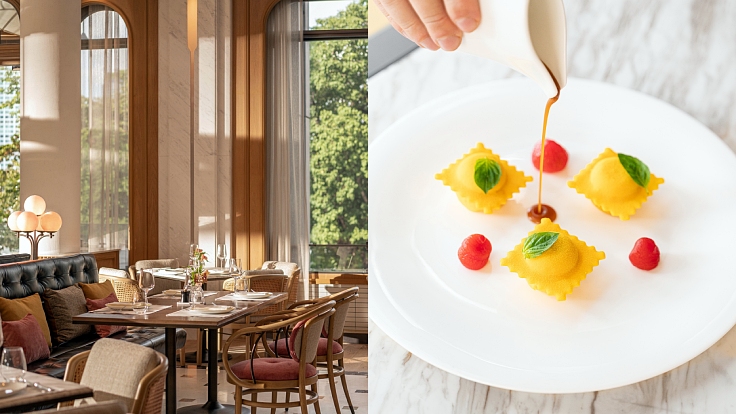 An Italian escape at the Four Seasons, where Chef Accordi crafts classic pizza and pasta with high-quality Italian ingredients, all with a view of the Chao Phraya. (© Ken Seet, Paul Modracee/ Riva del Fiume)