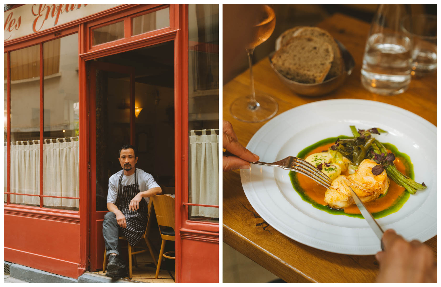 Chef-owner Daï Shinozuka at his restaurant Les Enfants Rouges in the Marais, where French classics meet Japanese finesse. © Joann Pai/The MICHELIN Guide