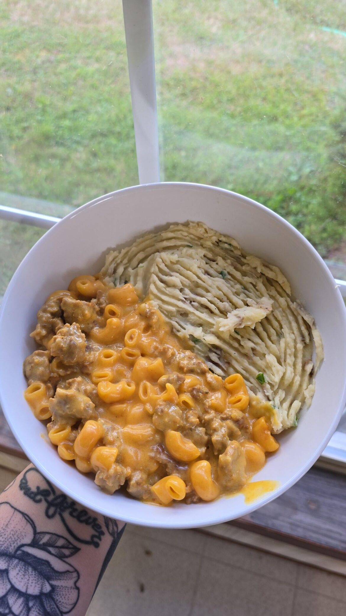 Homemade potatoes. Factory made hamburger helper.