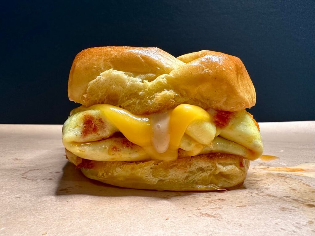 Pepperoni and Gouda omelette breakfast sandwich Pepperoni and Gouda omelette breakfast sandwich