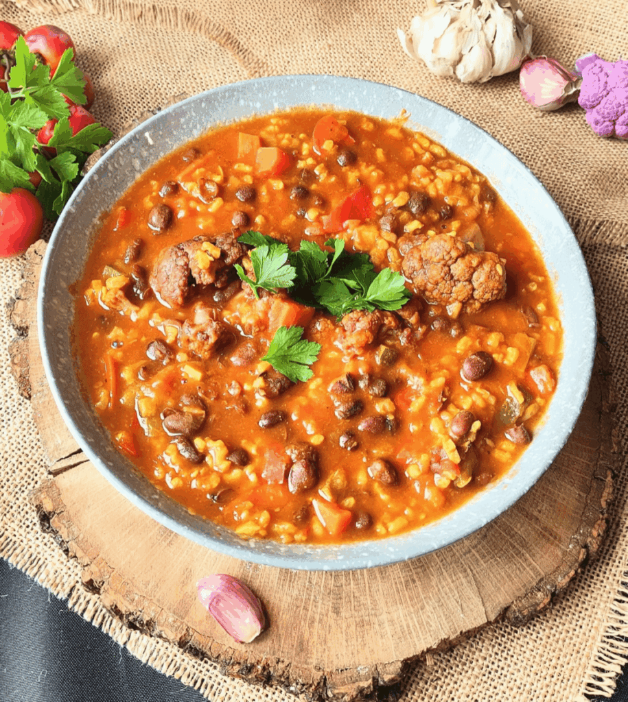 A comforting red bean soup with rice.