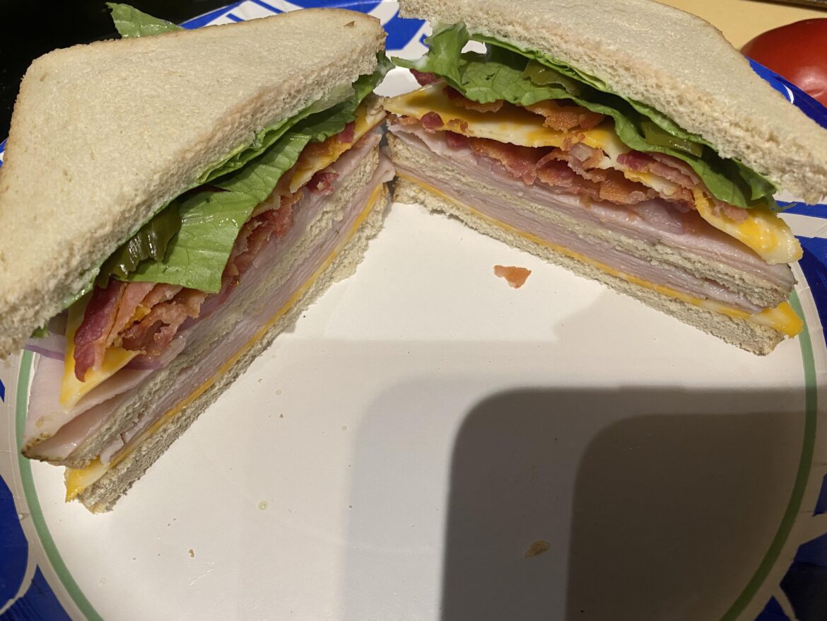 Made a quick turkey club for dinner tonight. Think I will toast the bread longer next time. Still came out tasty though.  (Toast, tomato, red onion, Colby jack, bacon, lettuce, mayo, pickles, and turkey)