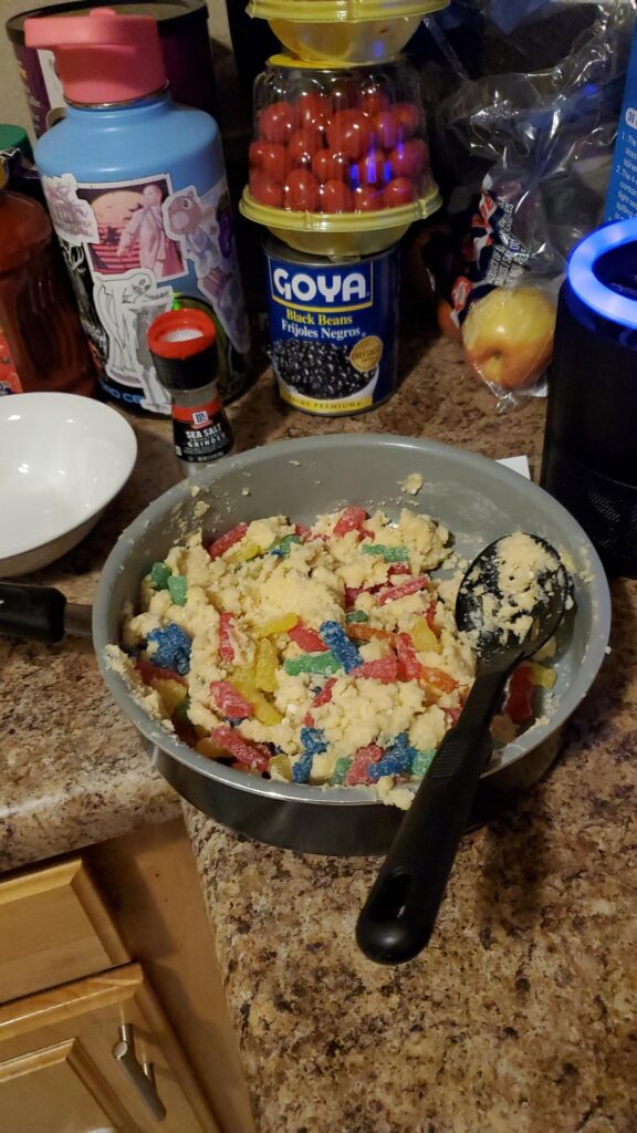 My roommate and I made sour patch kid cookies