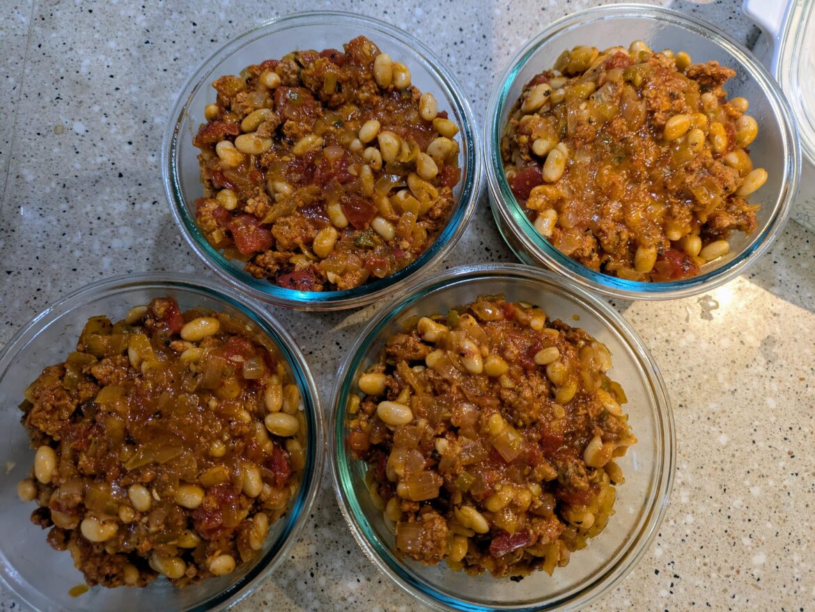 Lunches for the short week! White bean and chorizo "ragu," on rice