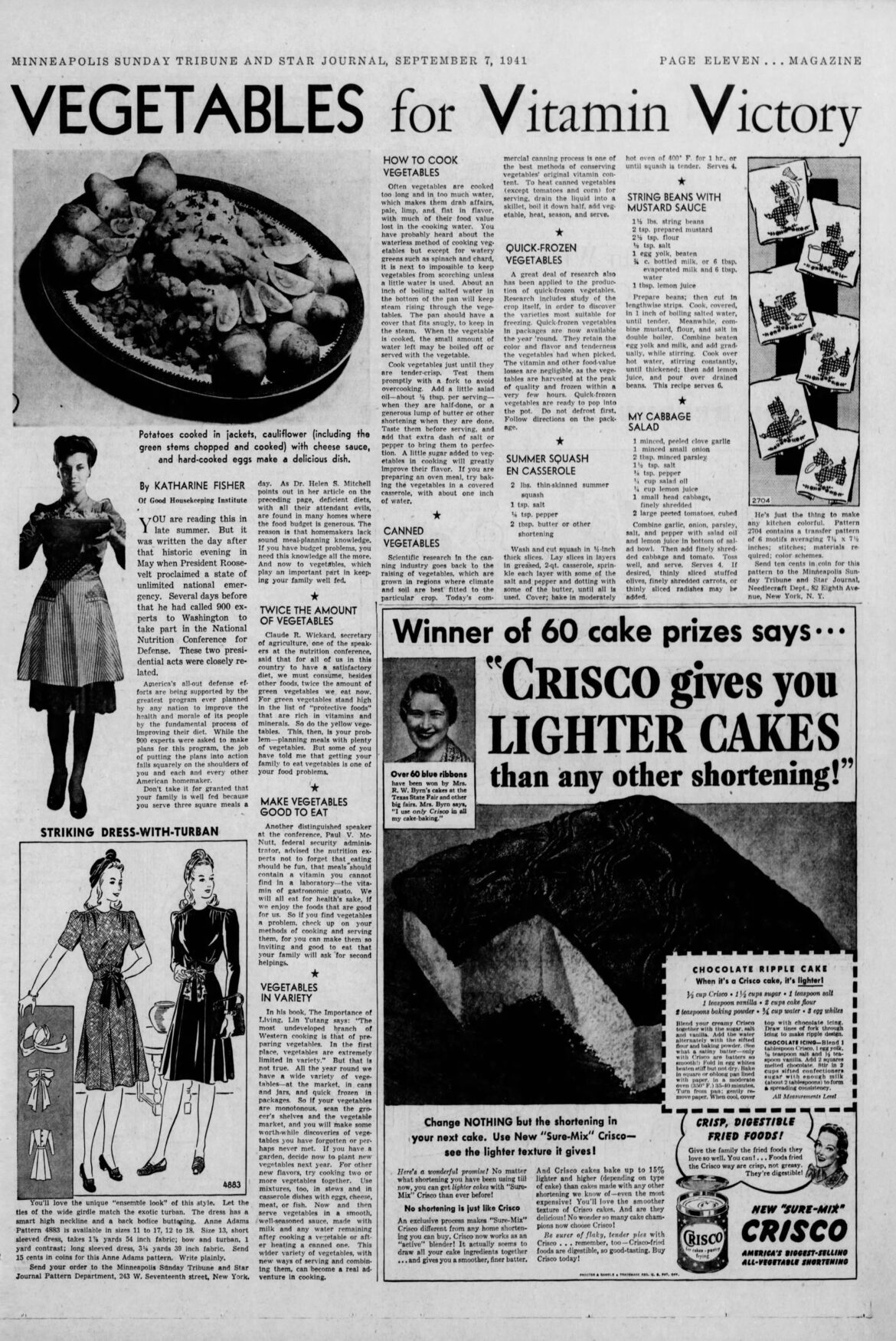 September 7, 1941: Minneapolis Sunday Tribune & Star Journal Magazine Recipe Page