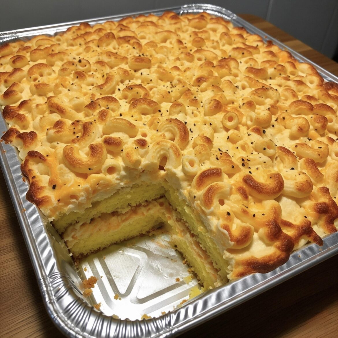 My sister’s macaroni and cheese cake.