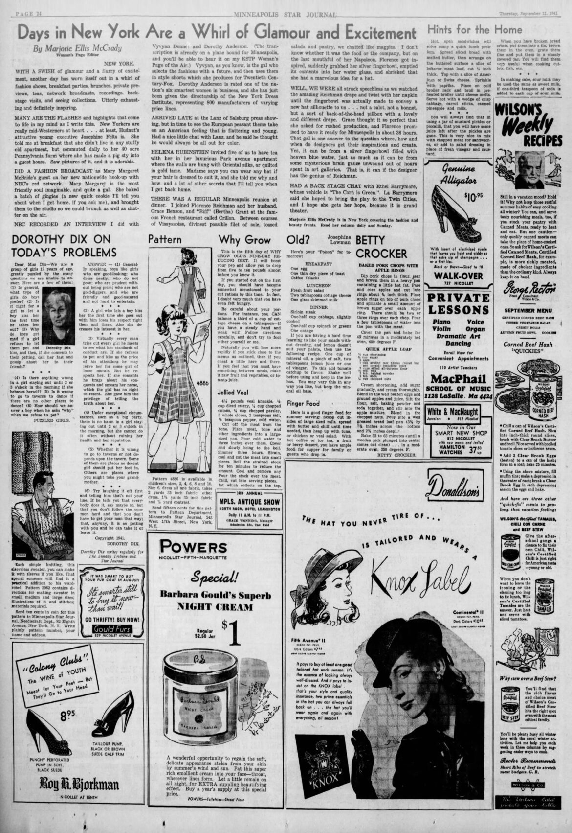 September 11, 1941: Jellied Veal, Baked Pork Chops w/ Apple Rings & Quick Apple Loaf