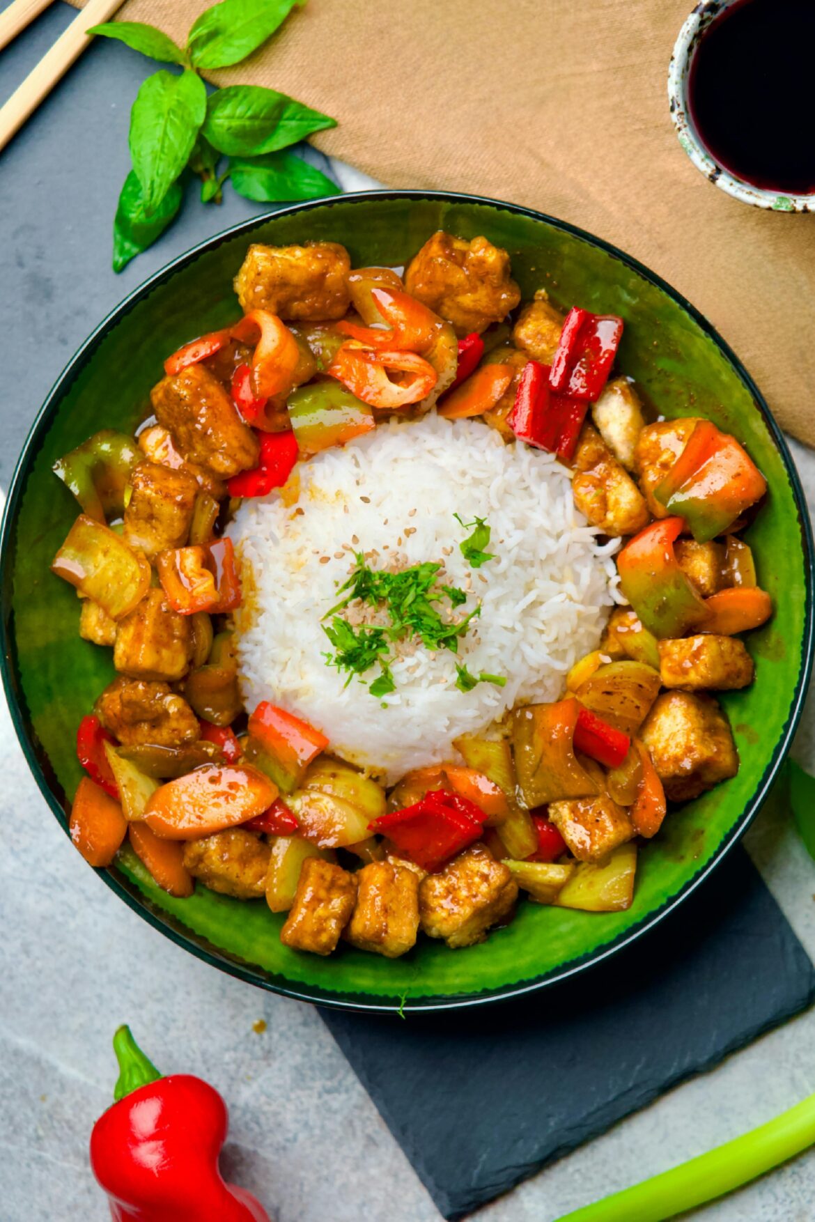 Fried curry tofu with rice