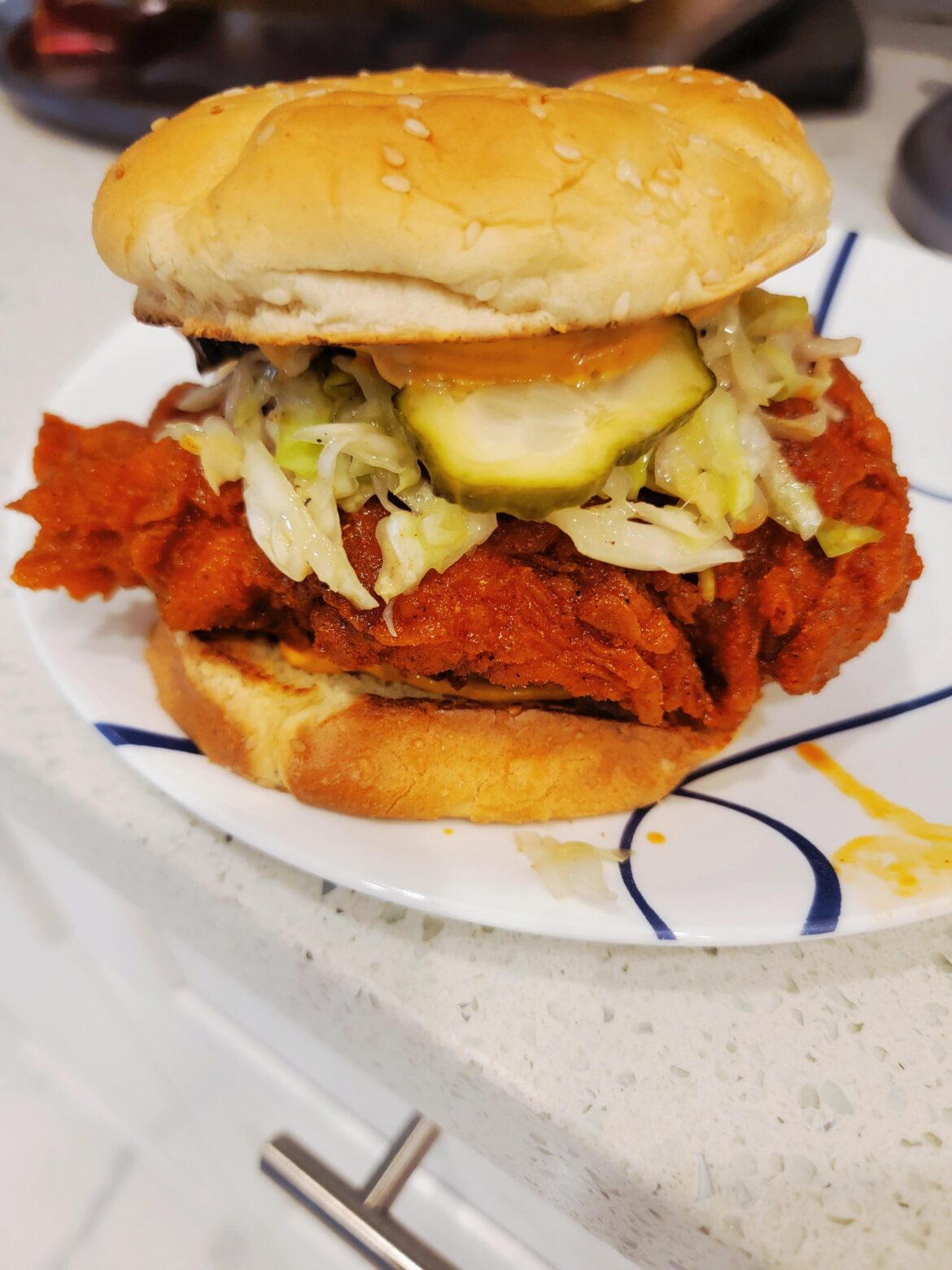 Homemade hot chicken sandwich