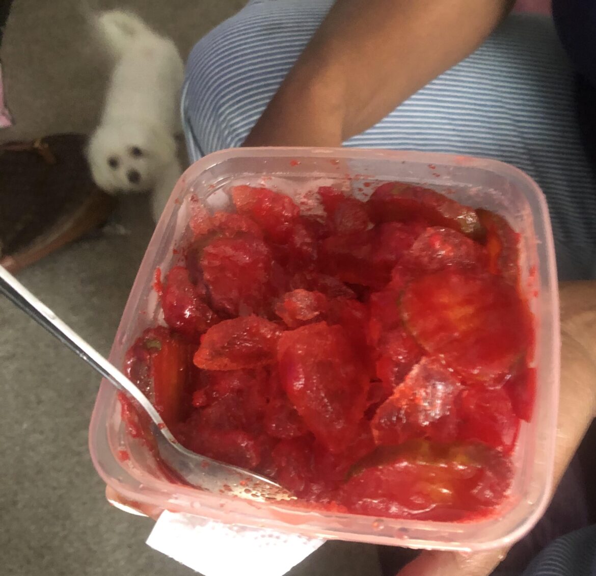 My gf’s abomination: Pickles, Cherry Kool-Aid and Ice sprinkled with Tajin