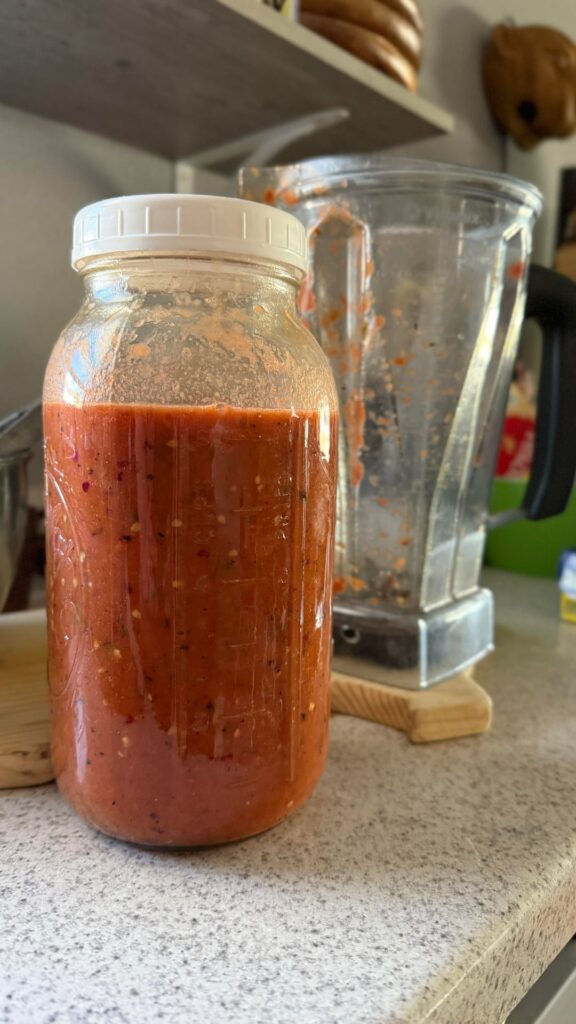 I’m finally getting ripe tomatoes from the garden. Half gallon should last a day or two 😉